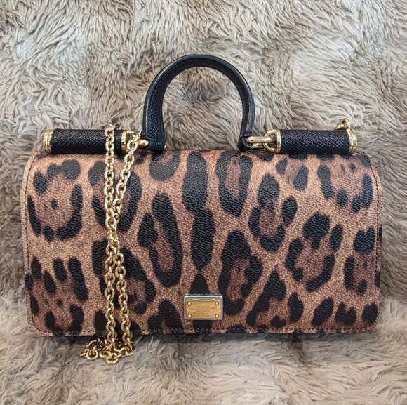Dolce & Gabbana Handbags - Dolce & Gabbana Miss Sicily leopard-print leather wallet on chain crossbody bag